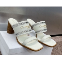 Low Cost Dior D-Lane Heeled Slides Sandal 7.5cm in Calfskin with Openwork Microcannage Motif White 0425026
