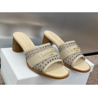 Sumptuous Dior D-Lane Heeled Slides Sandal 5.5cm in Calfskin with Openwork Microcannage Motif Beige 0425029