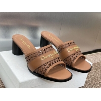 Purchase Dior D-Lane Heeled Slides Sandal 5.5cm in Calfskin with Openwork Microcannage Motif Brown 0425031