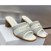 Pretty Style Dior D-Lane Heeled Slides Sandal 5.5cm in Calfskin with Openwork Microcannage Motif White 0425032