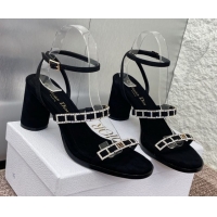 Best Grade Dior Diorissime Heeled Sandals 8cm in Suede and Silver-Tone Strass Black 0425040