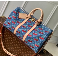 Top Grade Louis Vuitton LV x TM Keepall Bandouliere 45 Bag in Monogram Cherry M61608 Denim Blue 2025