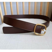 ​Grade Discount Loewe Rounded Leather Belt Width 3.5cm L0908 Brown