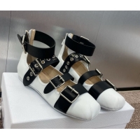Classic Hot Dior Punk Ballet Flats in Supple Calfskin with Buckle and Amkle Strap White 0425059