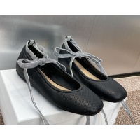 Top Design Dior D-Journey Lace-Up Ballet Flats in Perforated Supple Lambskin with Lace Black 0425067