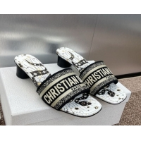 Good Looking Dior Dway Heel Slides Sandal 4.5cm in Embroidered Cotton with Black and Beige Astral Motif 0425080