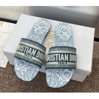 Luxury Dior Dway Flat Slides Sandal in Embroidered Cotton with D-Butterfly Paisley Motif Green 0425086