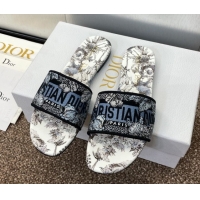 Sophisticated Dior Dway Flat Slides Sandal in Embroidered Cotton White/Blue 0425102