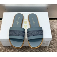 Unique Style Dior Dway Flat Slides Sandal in Calfskin and Embroidered Cotton Blue 0425112