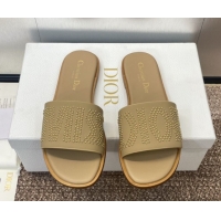 Grade Quality Dior Dway Flat Slides Sandal in Calfskin and Gold-Finish Studs Beige 0425120