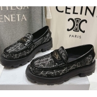 Shop Cheap Dior Boy Platform Loafers in Cannage Tweed Black 0425121