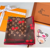 Top Quality Louis Vuitton LV x TM Cherry Cerise Silk Square Scarf 90x90cm 0617 Brown 2025