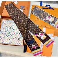 Super Quality Louis Vuitton LV x TM Superflat Characters Silk Bandeau Scarf 5x120cm 7060 Brown 2025