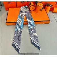 Luxury Cheap Hermes Precious Silk Twilly Bandeau Scarf 5x86cm 7063 Grey 2025