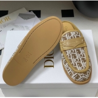 Good Quality Dior Boy Flat Mules in Cotton Embroidered with Dior Oblique Motif and Calfskin Panels Brown 0605047