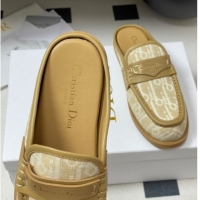 Buy Discount Dior Boy Flat Mules in Cotton Embroidered with Dior Oblique Motif and Calfskin Panels Beige 0605048