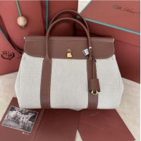 Best Product Loro Piana Loom Bag 32 Canvas Top Handle Bag L5040 Natural Caramel