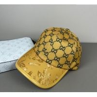 Famous Brand Gucci Shiny Baseball Hat with Print 0617 Yellow 2025
