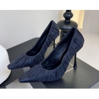 Best Grade Saint Laurent Mesh Covered High Heel Pumps 11cm Dark Blue 0424023