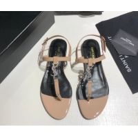Shop Cheap Saint Laurent Cassandra Flat Thong Sandals in Patent Leather with Strass Nude 0424003
