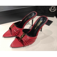 Most Popular Saint Laurent Babylone Heel Slides Sandal 10.5cm in Calf Leather with Framed YSL Red 0424010