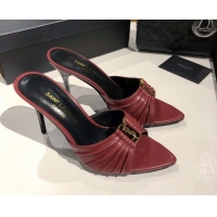 Best Product Saint Laurent Babylone Heel Slides Sandal 10.5cm in Calf Leather with Framed YSL Burgundy 0424012