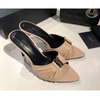 Duplicate Saint Laurent Babylone Heel Slides Sandal 10.5cm in Patent Leather with Framed YSL Nude 0424017