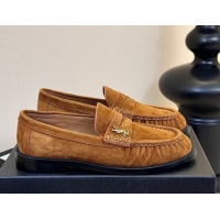 Charming Saint Laurent Le Loafers Penny Slippers in Suede Light Brown 0424024