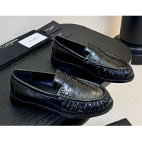 Top Design Saint Laurent Le Loafers Penny Slippers in Eel Embossed Leather Black 0424025