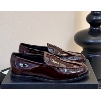 Grade Saint Laurent Le Loafers Penny Slippers in Patent Leather Burgundy 0424028