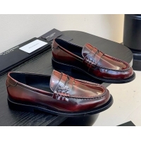 Good Product Saint Laurent Le Loafers Penny Slippers in Faded Leather Burgundy 0424031