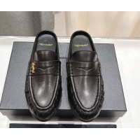 Luxurious Saint Laurent Le Loafers Mules in Calf Leather Black 0424036
