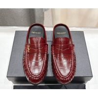 Big Discount Saint Laurent Le Loafers Mules in Eel Embossed Leather Red 0424037