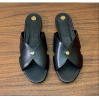 Luxury Cheap Loro Piana Vera Flat Sandal in Calfskin LP060528 Black 2025