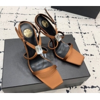 Good Looking Saint Laurent Harlow Heeled Sandals 10cm in Satin with Strass and Stone Brown 0424050
