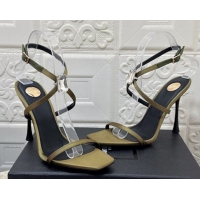 Best Price Saint Laurent Harlow Heeled Sandals 10.5cm in Satin with Strass and Stone Green 0424054