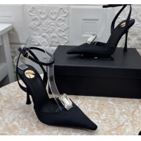 Grade Quality Saint Laurent Harlow Pumps 10.5cm in Satin with Strass and Stone Black 0424055