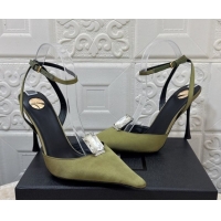 Good Quality Saint Laurent Harlow Pumps 10.5cm in Satin with Strass and Stone Green 0424058