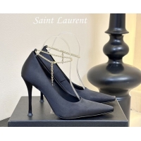Best Product Saint Laurent Regine Pumps 11cm in Satin with Chain Black 0424067