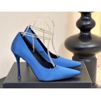Trendy Design Saint Laurent Regine Pumps 11cm in Satin with Chain Blue 0424071