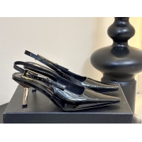 Sophisticated Saint Laurent Lee Slingback Pumps 6.5cm with Buckle in Patent Leather Black 0424072