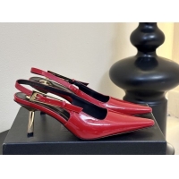 Charming Saint Laurent Lee Slingback Pumps 6.5cm with Buckle in Patent Leather Red 0424074