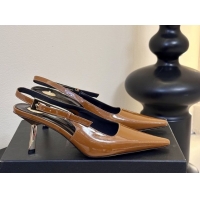 Durable Saint Laurent Lee Slingback Pumps 6.5cm with Buckle in Patent Leather Brown 0424075