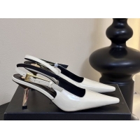 Purchase Saint Laurent Lee Slingback Pumps 6.5cm with Buckle in Patent Leather White 0424076