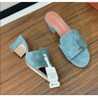 Loro Piana Summer Charms Sandal 5.5cm Heel in Suede LP62003 Green Grey 2025