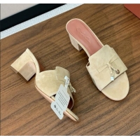 Luxury Classic Loro Piana Summer Charms Sandal 5.5cm Heel in Suede LP62004 Beige 2025