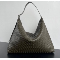 Grade Quality Bottega Veneta Mens Large Traveler Hobo Bag in Intrecciato Leather 806976 Dark Khaki 2025