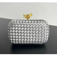 Buy New Cheap Bottega Veneta Classic Knot Clutch in Intreccio Satin BV062501 Silver 2025