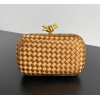 Spot Cheap Bottega Veneta Classic Knot Clutch in Intreccio Satin BV062501 Gold Yellow 2025