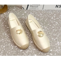 Top Grade Saint Laurent Satin Espadrilles Flat with Gold-Tone Round Logo White 0424083